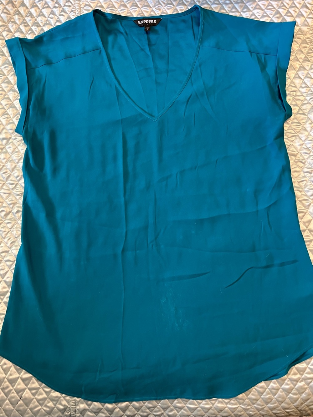 Express Teal V-Neck Cap Sleeve Blouse - Solid Teal